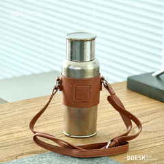 Bdesktop Titanium Vacuum Flask with Shoulder Strap, Large Capacity Tea Stew Pot, Tea-water Separation Vacuum Thermos