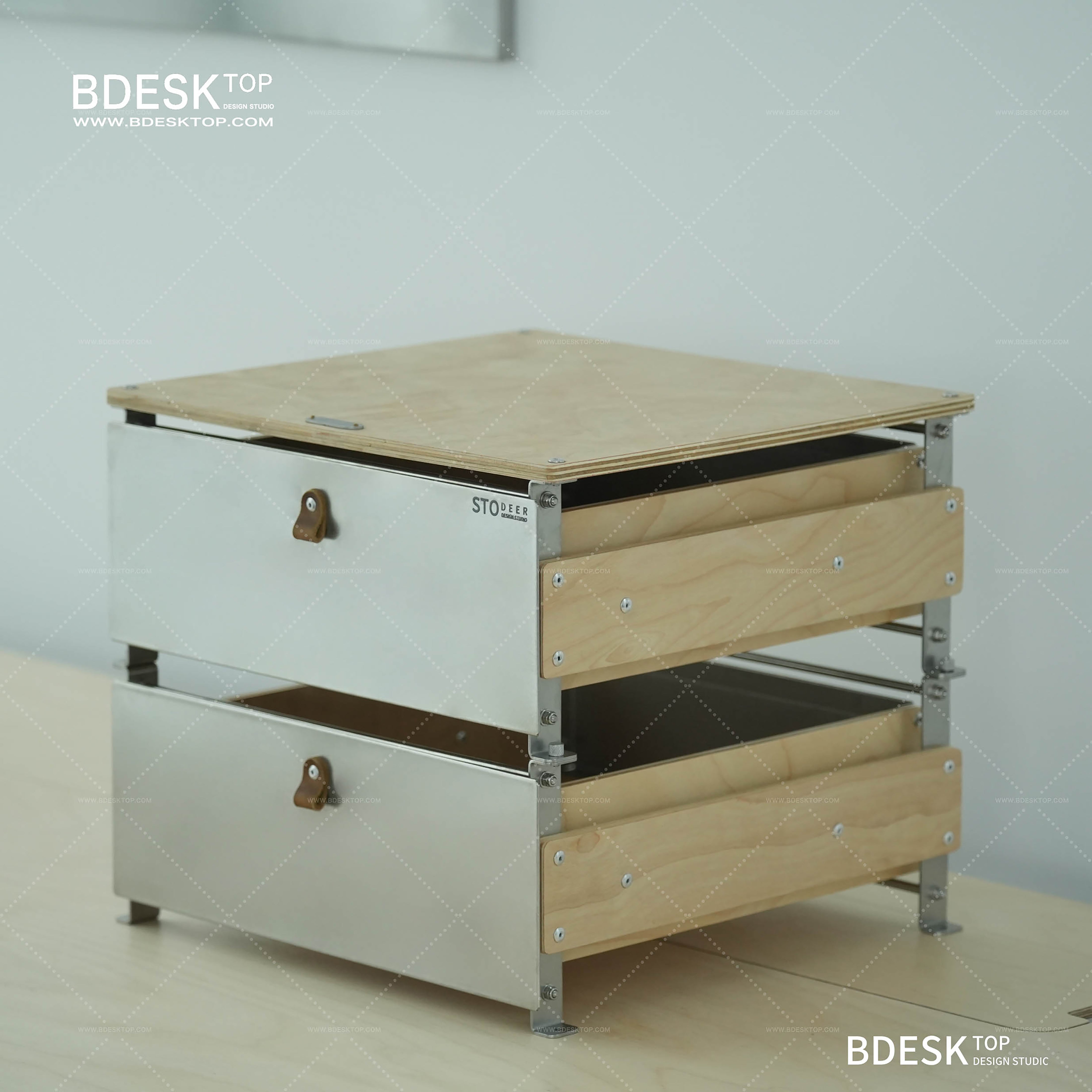 Bdesktop Foldable Wood-metal Desk Drawer, Wood-metal Design Nightstand