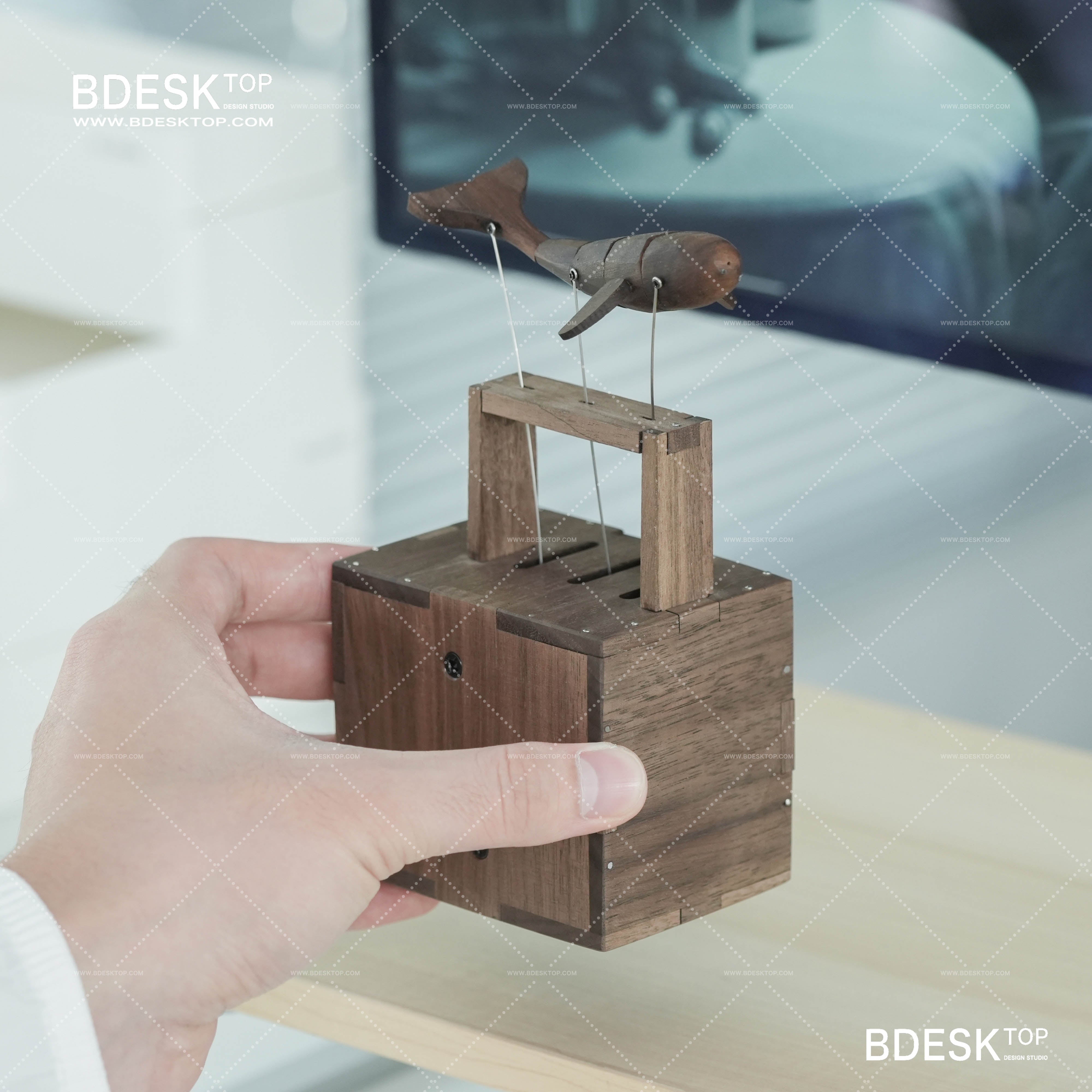 Bdesktop Handcrafted Narwhal Music Box with North American Black Walnut Wood and Imported Movement