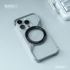 Bdesktop Aluminum Alloy Frameless Phone Case with Rotating Magnetic Stand,Ultra-Thin Hollow Design for Heat Dissipation and Anti-drop Phone Case