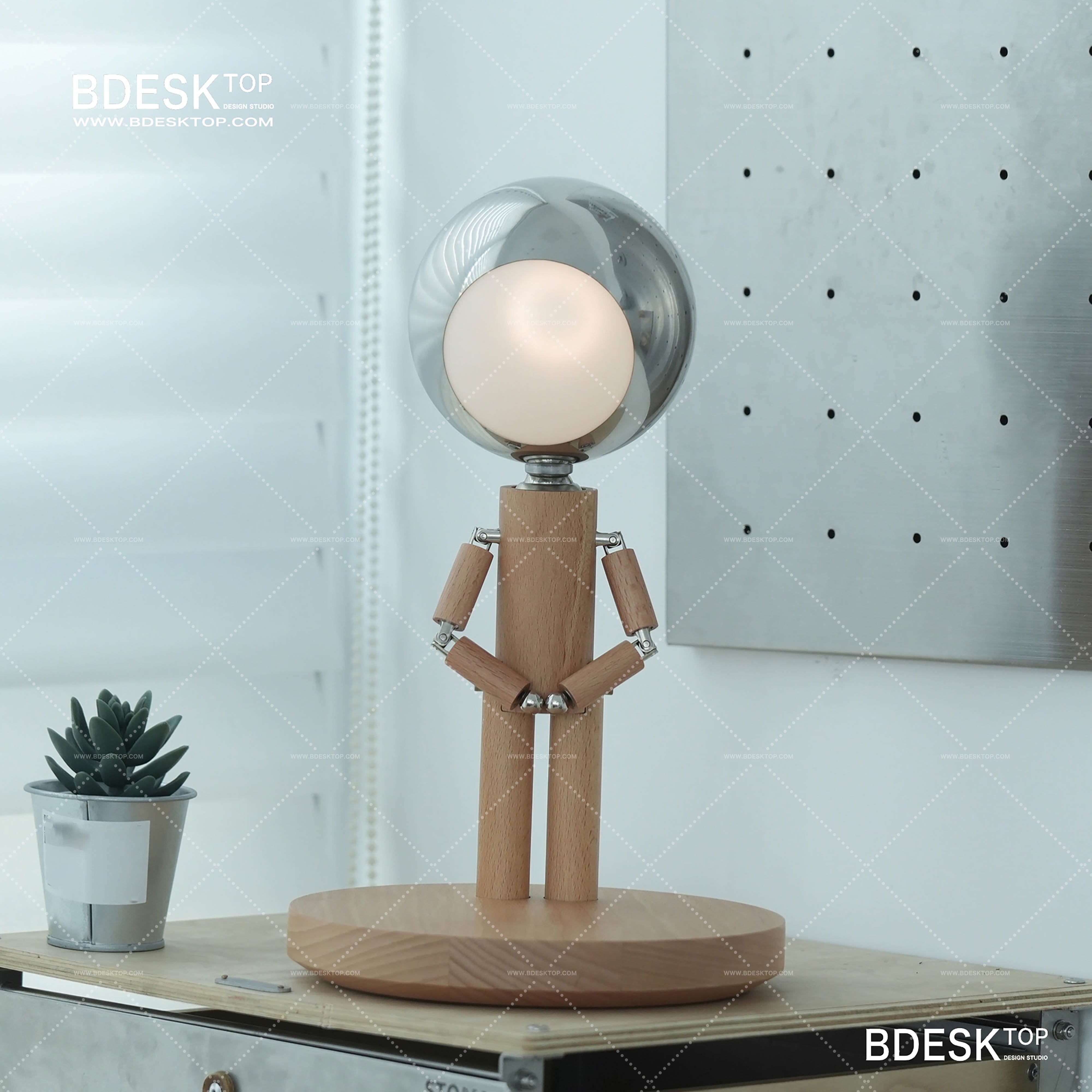 Bdesktop Creative Moon Table Lamp Wooden Bedside Lamp with Touch Control & USB Charging