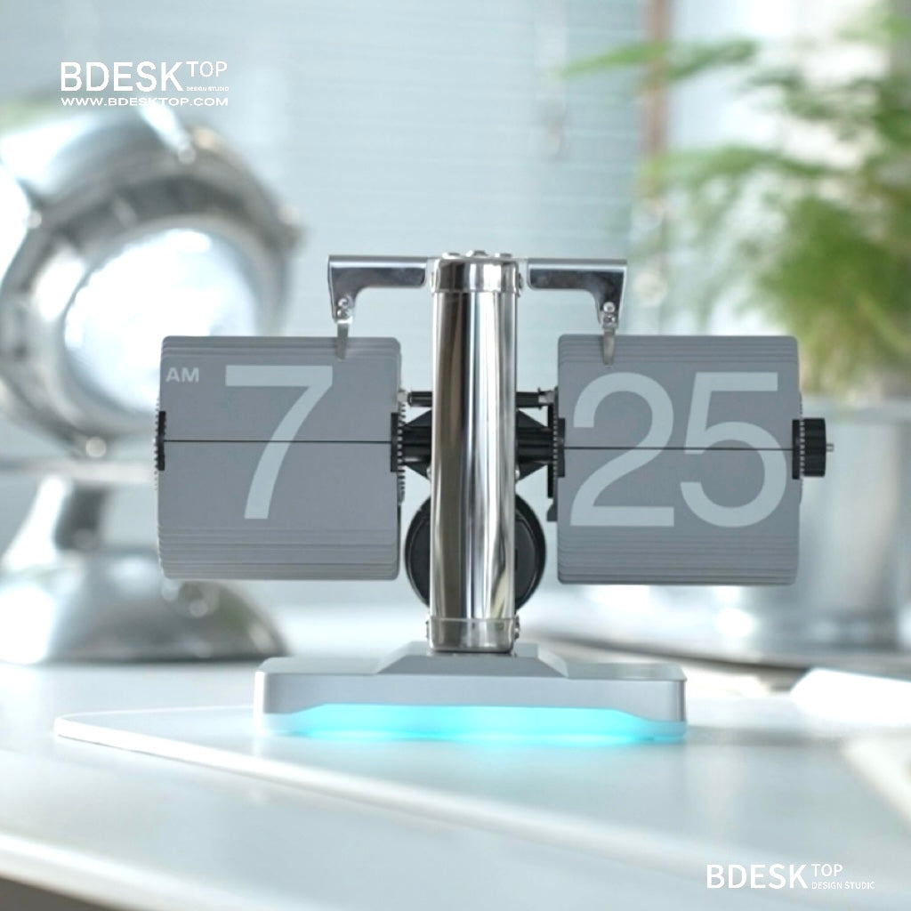 Bdesktop Creative Automatic Page Turning Clock,Mechanical Page Turning Clock With Walnut Base