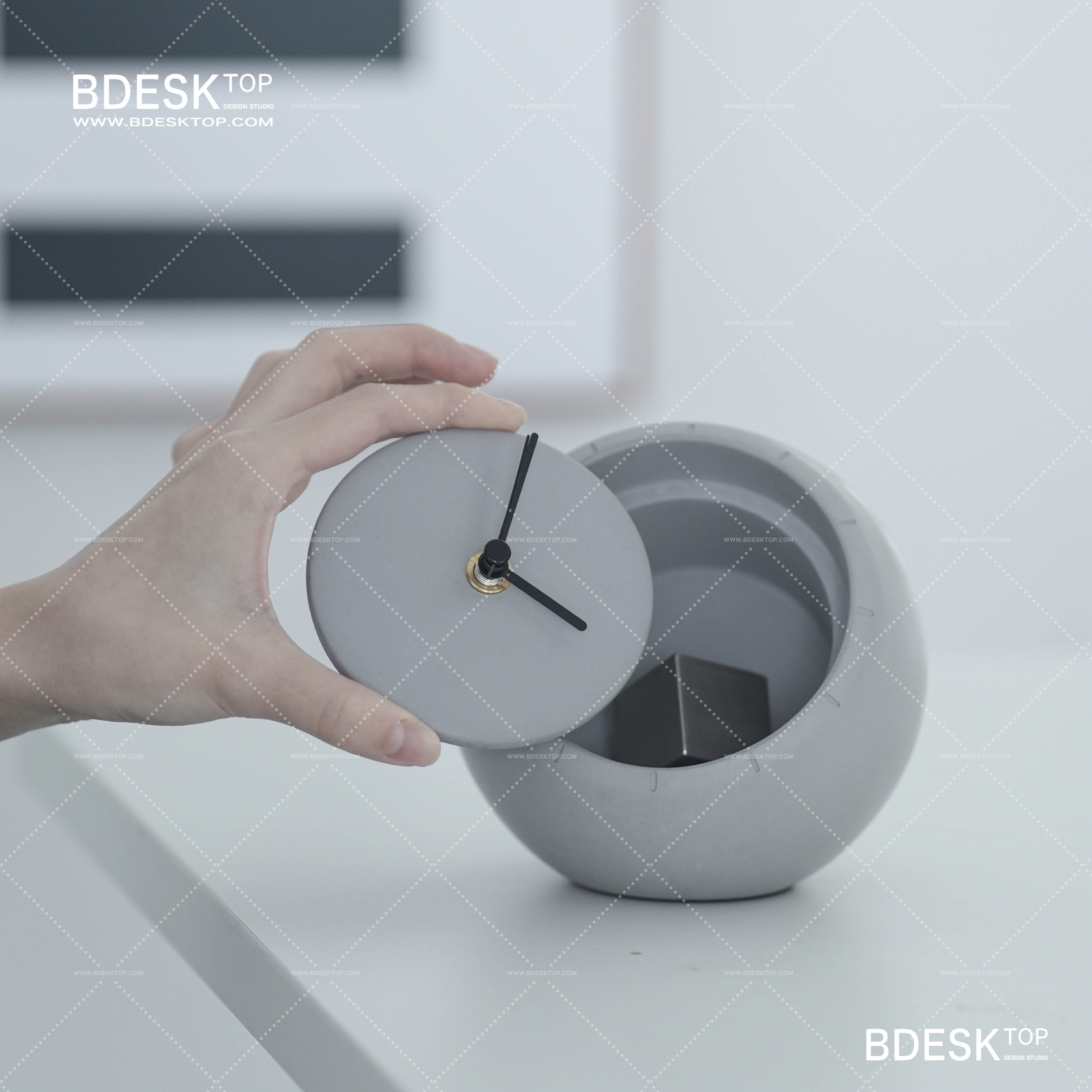 Bdesktop Minimalist Concrete Desk Clock – Creative Silent Timepiece for Home Decor and Storage