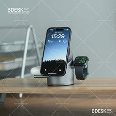 Bdesktop Qi2 Touch Rotating Wireless Charger for iPhone 15/14/13, iWatch, and Earbuds - 3-in-1 MagSafe Charging Stand