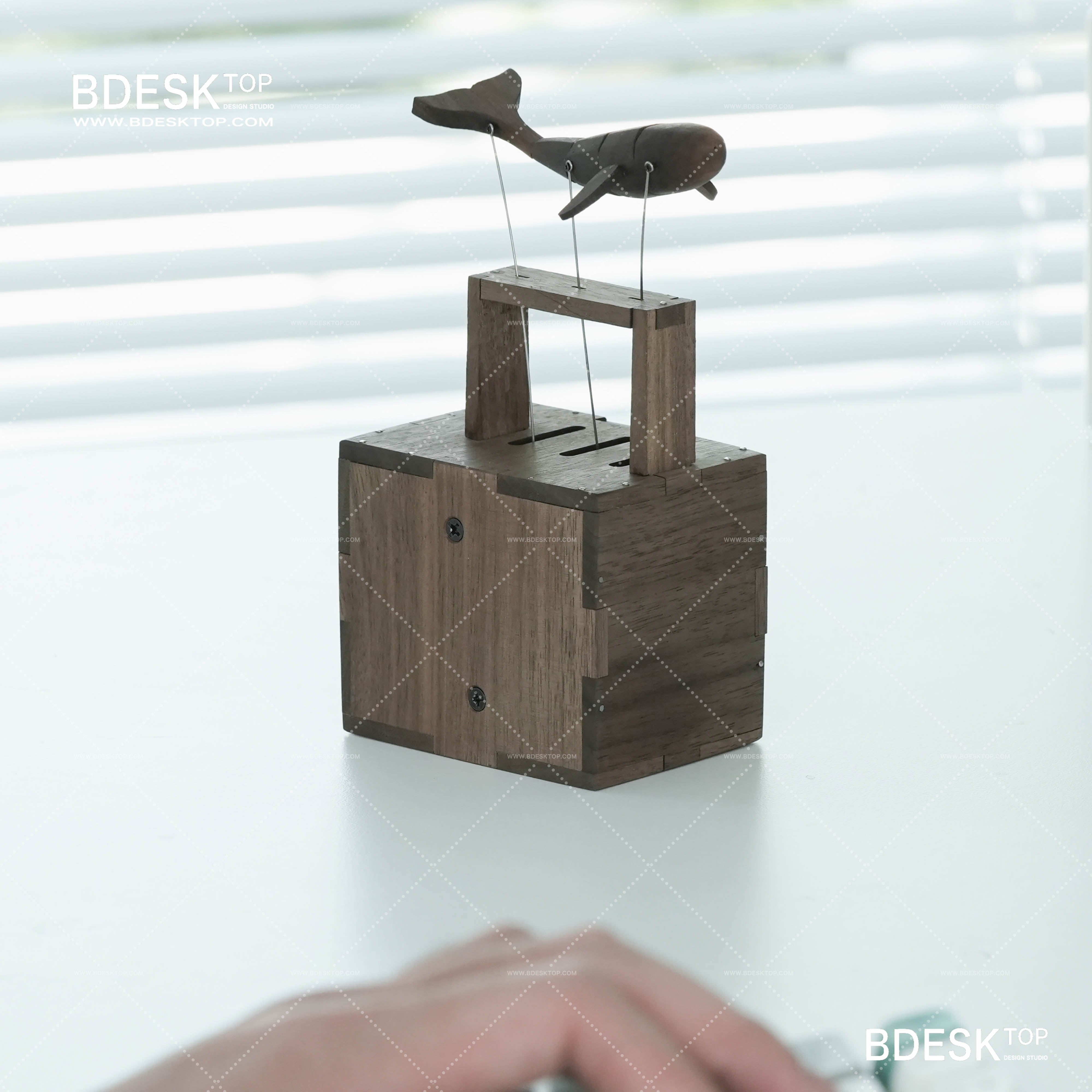 Bdesktop Handcrafted Narwhal Music Box with North American Black Walnut Wood and Imported Movement