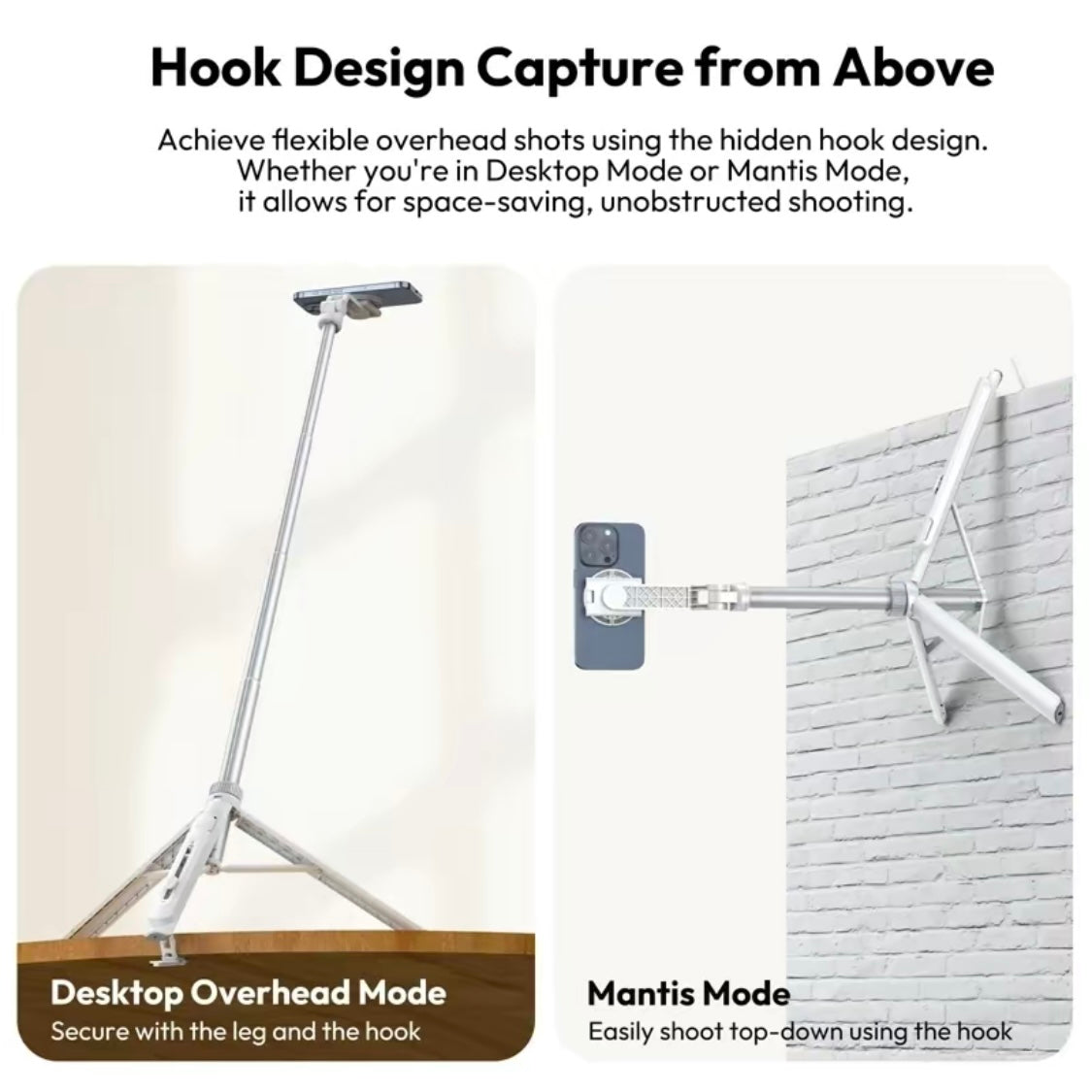Bdesktop Overhead Selfie Stick with MagSafe Clamp Photograph Tripod for Phone Livestreaming Vlog with Remote Control