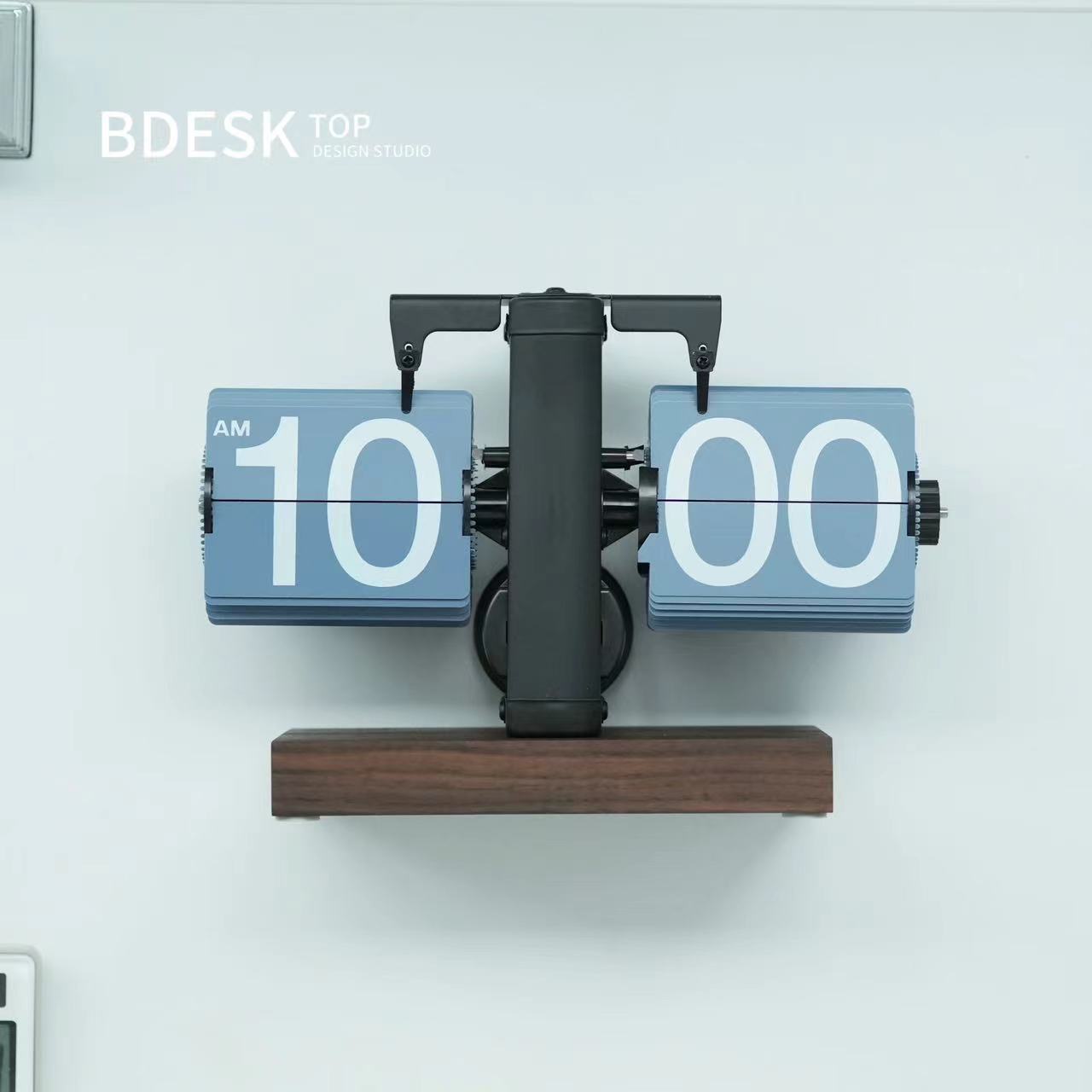 Bdesktop Creative Automatic Page Turning Clock,Mechanical Page Turning Clock With Walnut Base