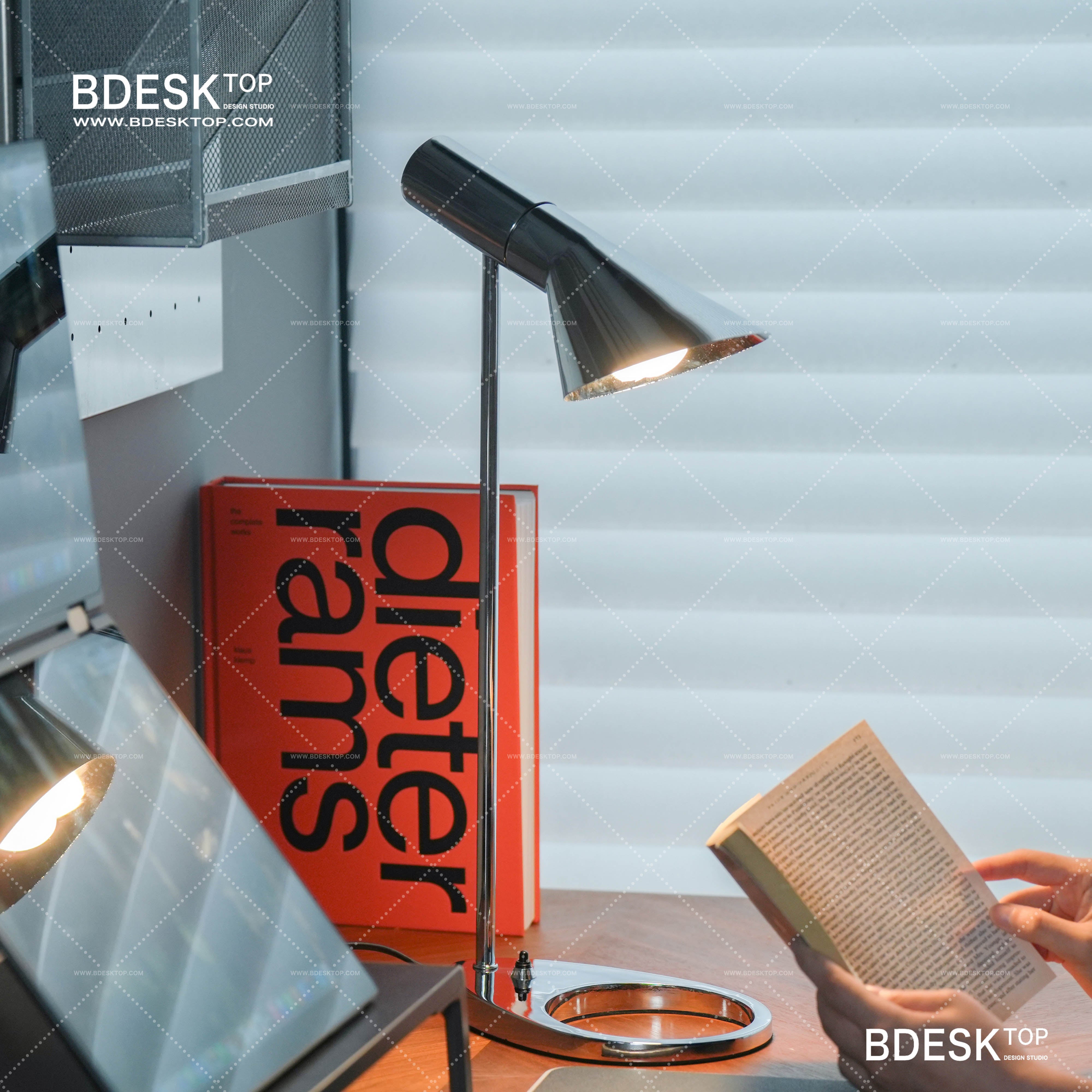 Bdesktop Silver Nordic Desk Lamp,Adjustable LED, Modern Minimalist Design