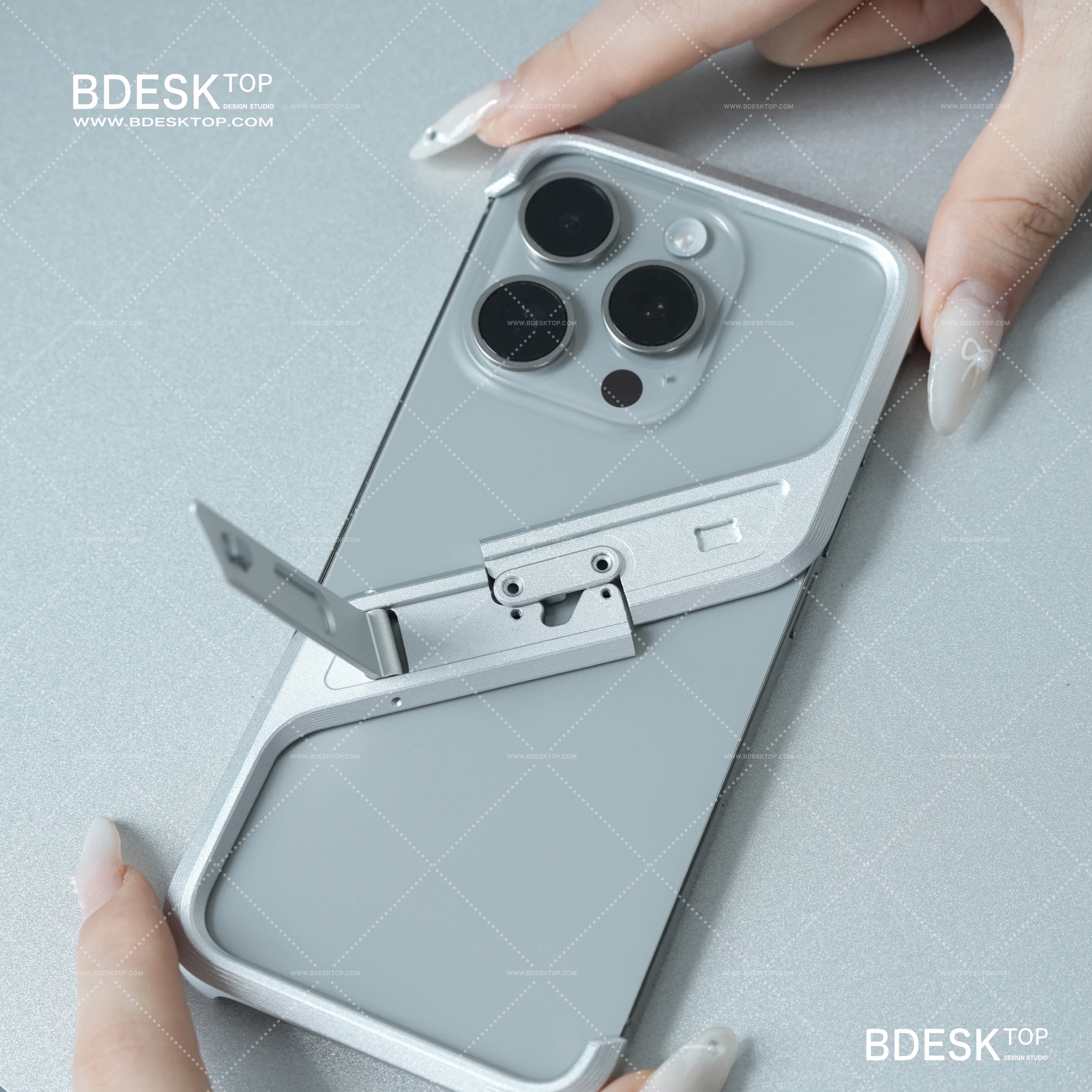 Bdesktop Frameless Aluminum Alloy Phone Case with Metal Stand, Heat Dissipation, Ultra-Thin Drop-Resistant