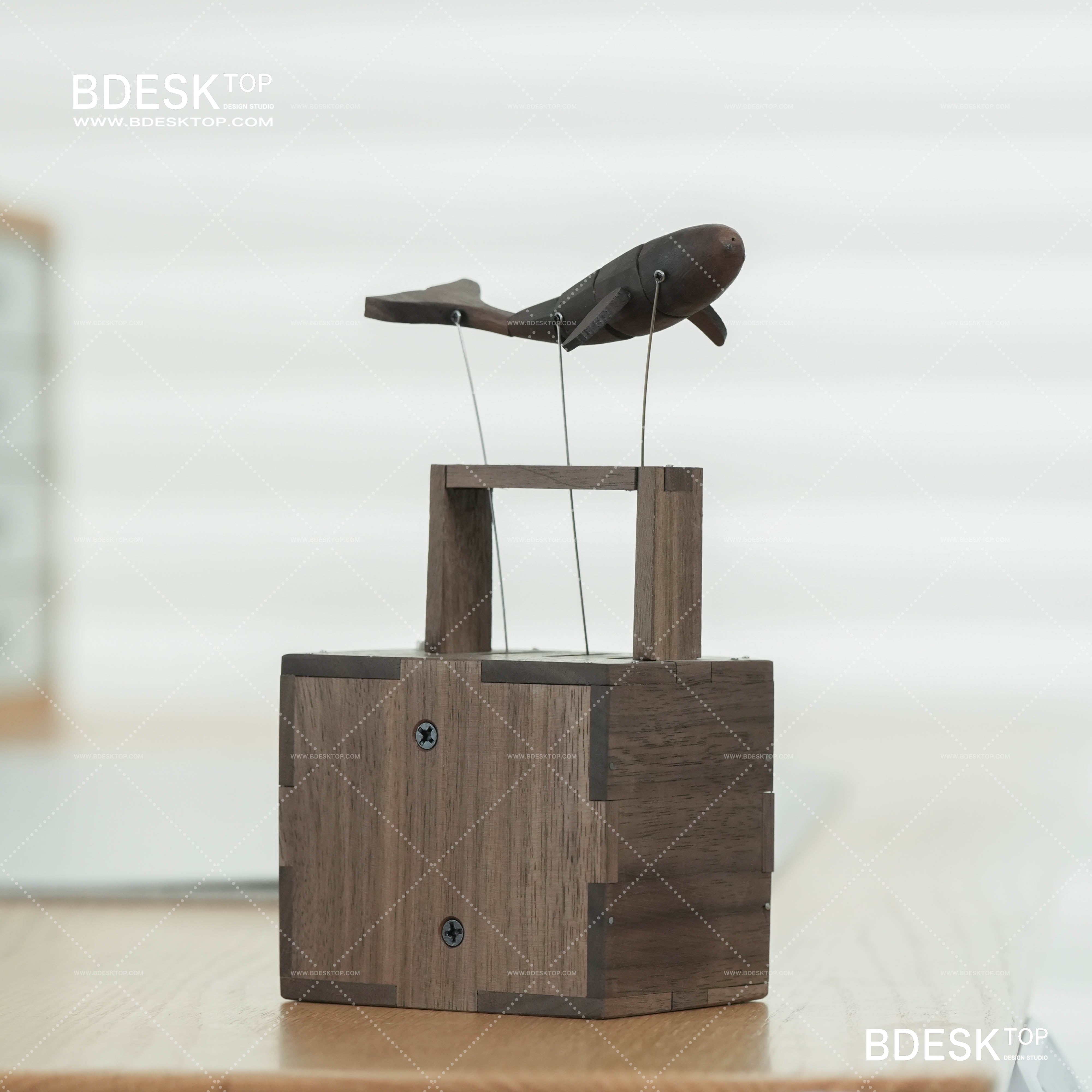 Bdesktop Handcrafted Narwhal Music Box with North American Black Walnut Wood and Imported Movement