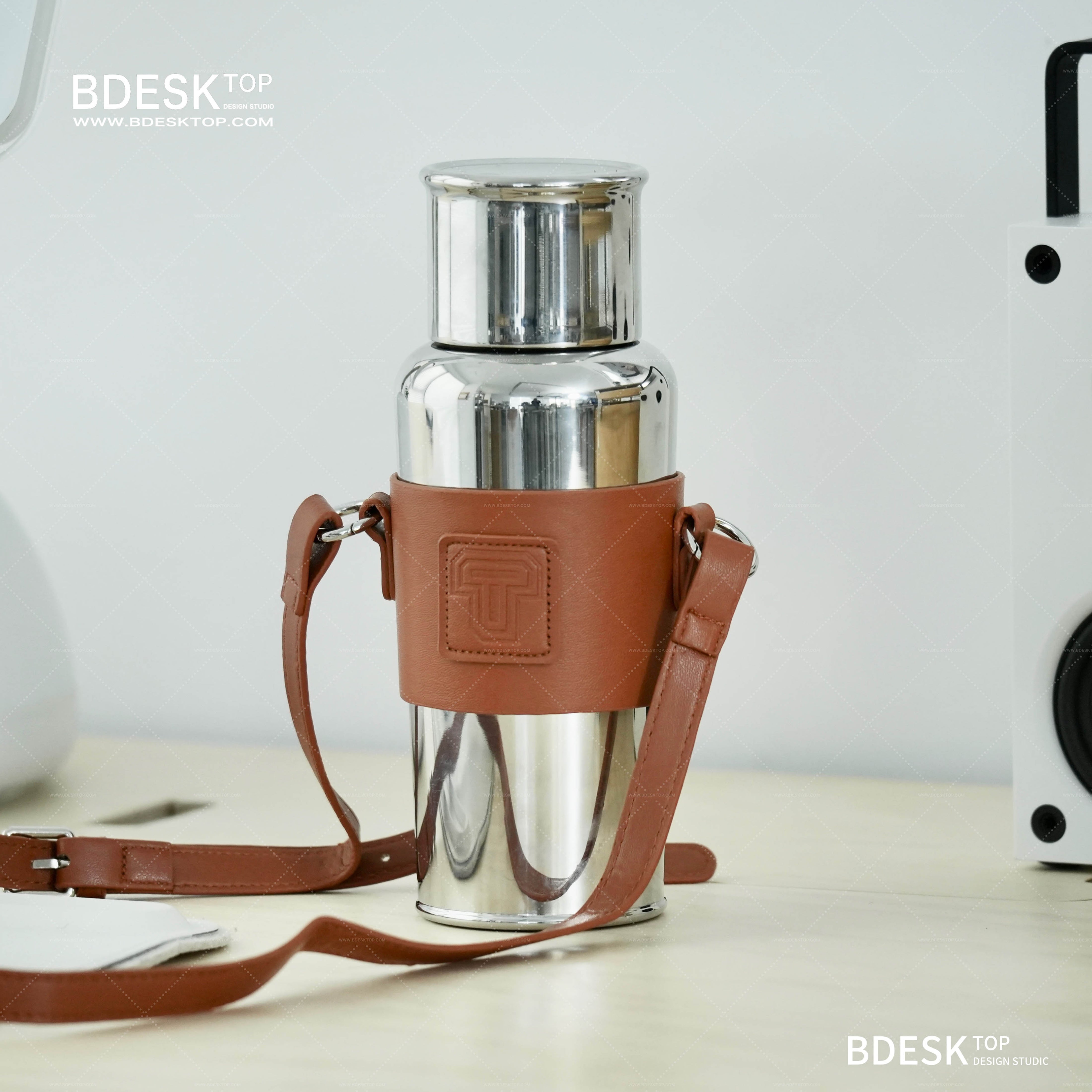 Bdesktop Titanium Vacuum Flask with Shoulder Strap, Large Capacity Tea Stew Pot, Tea-water Separation Vacuum Thermos