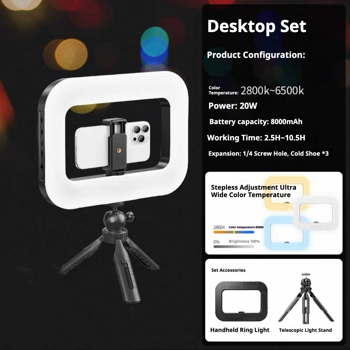 Bdesktop USB Rechargeable Selfie Ring LED Ring Light, Clip-on Selfie Fill Light, Mobile Power Supply for Charging Other Devices, Tripod Light, Photography Flash,