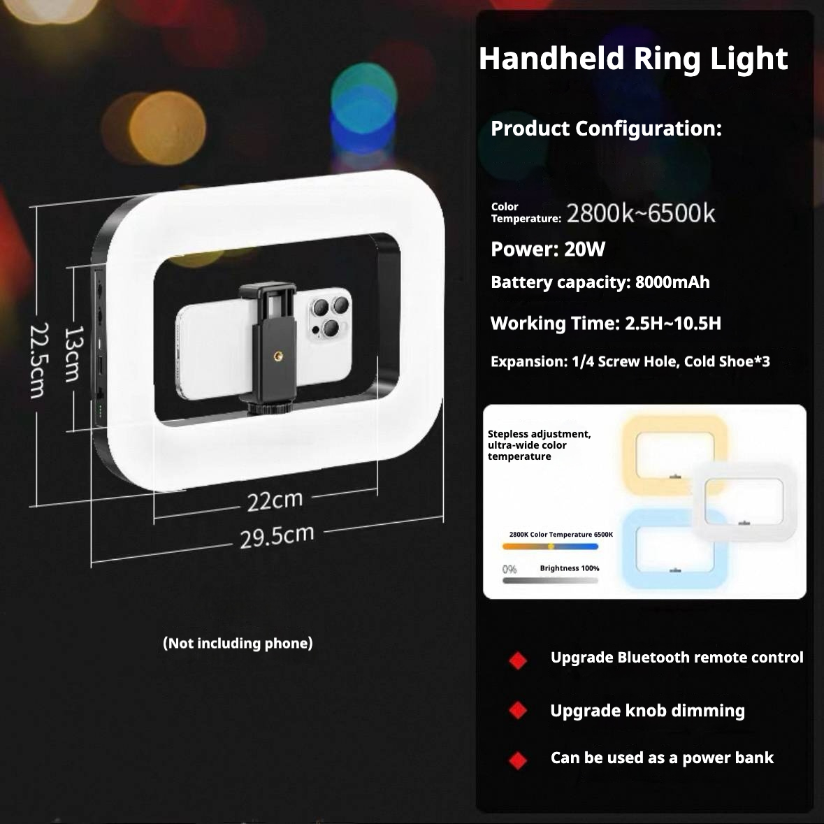 Bdesktop USB Rechargeable Selfie Ring LED Ring Light, Clip-on Selfie Fill Light, Mobile Power Supply for Charging Other Devices, Tripod Light, Photography Flash,